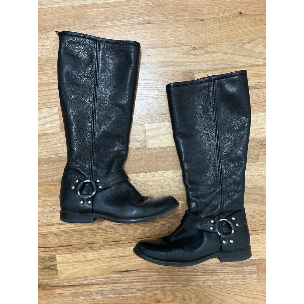 Frye Harness Phillip Tall Zip Boots Women 7 Black Leather Moto Biker Grunge